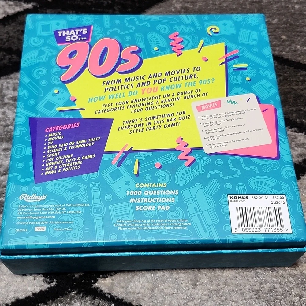 RIDLEY'S THAT'S SO 90'S TRIVIA GAME 2+ PLAYERS KIDS TO ADULTS FAMILY GAME NIGHT
